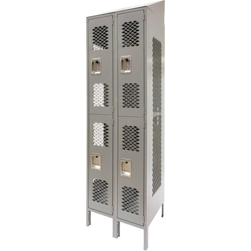 Vented Lockers, 2 -tier, Bank of 2, 24" x 18" x 88", Steel, Grey, Knocked Down, Perforated Advanced Consulting and Training Ltd.