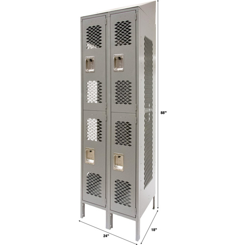 Vented Lockers, 2 -tier, Bank of 2, 24" x 18" x 88", Steel, Grey, Knocked Down, Perforated Advanced Consulting and Training Ltd.