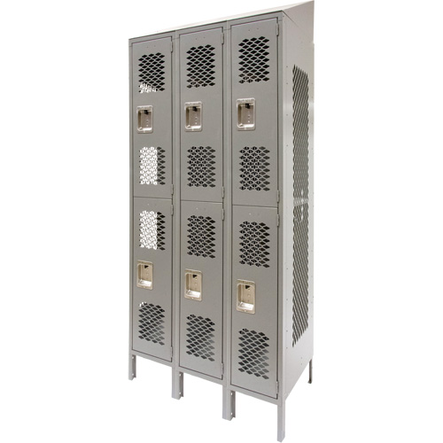 Vented Lockers, 2 -tier, Bank of 3, 36" x 18" x 88", Steel, Grey, Knocked Down, Perforated Advanced Consulting and Training Ltd.