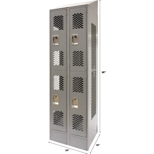 Vented Lockers, 2 -tier, Bank of 2, 24" x 18" x 88", Steel, Grey, Knocked Down, Perforated Advanced Consulting and Training Ltd.