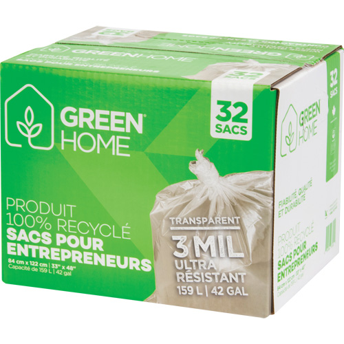 Green Home Garbage Bags, Strong, 33" W x 48" L, 3 mils, Clear, 159 L (42 Gal.) Capacity Advanced Consulting and Training Ltd.