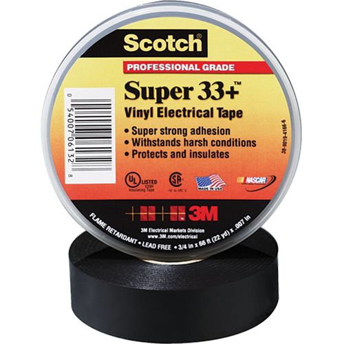 Scotch&reg; Super 33 Tape, 19 mm (3/4") x 20.1 m (66'), Black, 7 mils Advanced Consulting and Training Ltd.