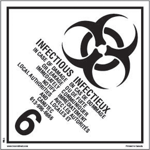 TDG Shipping Labels, Class 6.2, Infectious Substances, Vinyl Advanced Consulting and Training Ltd.
