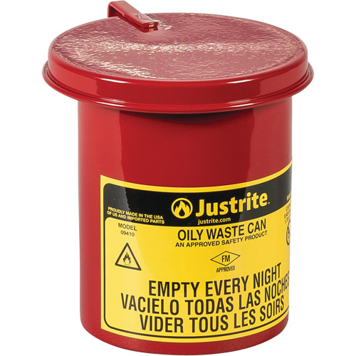 Mini bidons pour d&eacute;chets huileux pour dessus d'&eacute;tabli, Homologu&eacute; FM, 0,45 gal. US, Rouge Advanced Consulting and Training Ltd.