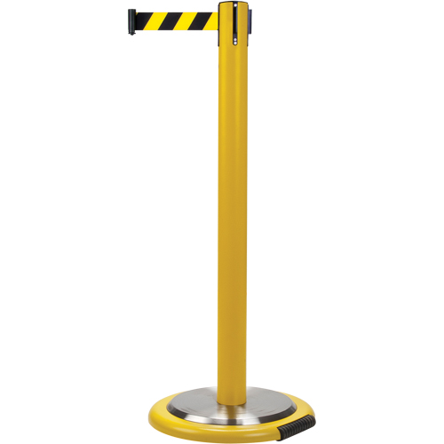Barri&egrave;res sur pieds pour le contr&ocirc;le des foules, Acier, 35" h, Ruban Noir/Jaune, Longueur du ruban 7' Advanced Consulting and Training Ltd.