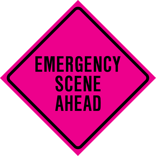 "Emergency Scene Ahead" Roll-Up Traffic Sign, 36" x 36", Vinyl, English Advanced Consulting and Training Ltd.