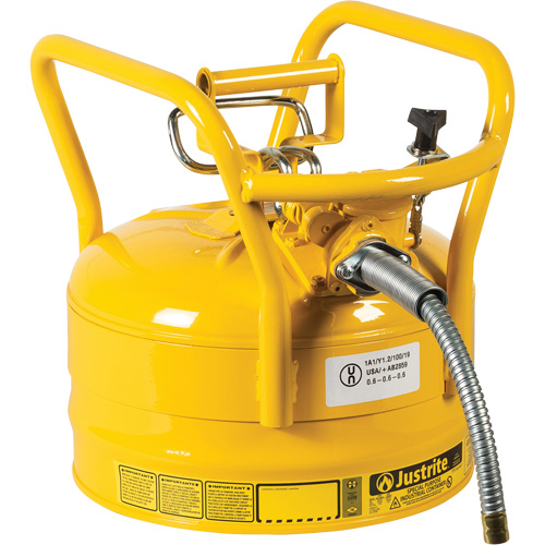 Bidons s&eacute;curitaires D.O.T. de AccuFlow, Type II, Acier, 2,5 gal. US, Jaune, Homologu&eacute; FM Advanced Consulting and Training Ltd.