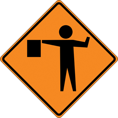 Tilt-Adjust Flagman Ahead Roll-Up Construction Sign, 36" x 36", Vinyl, Pictogram Advanced Consulting and Training Ltd.