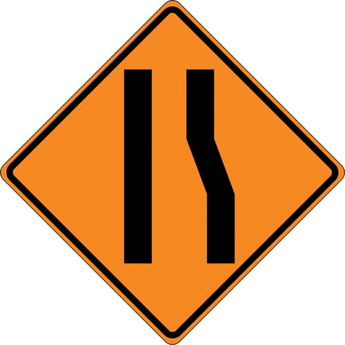 Tilt-Adjust Merge Left Roll-Up Construction Sign, 36" x 36", Vinyl, Pictogram Advanced Consulting and Training Ltd.