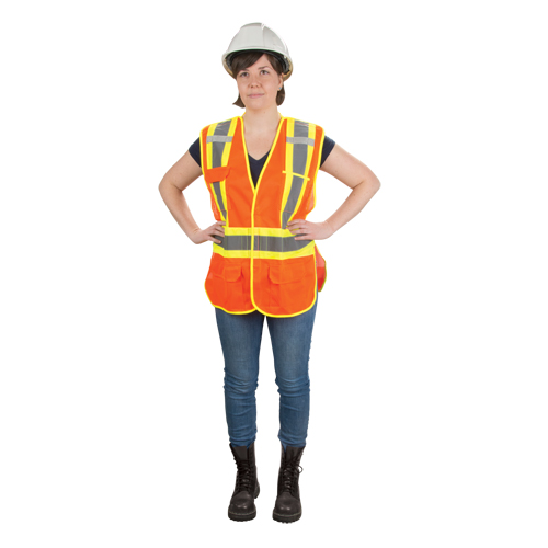Veste d'arpenteur haute visibilit&eacute;, conforme &agrave; la CSA, Orange haute visibilit&eacute;, Grand, Polyester Advanced Consulting and Training Ltd.