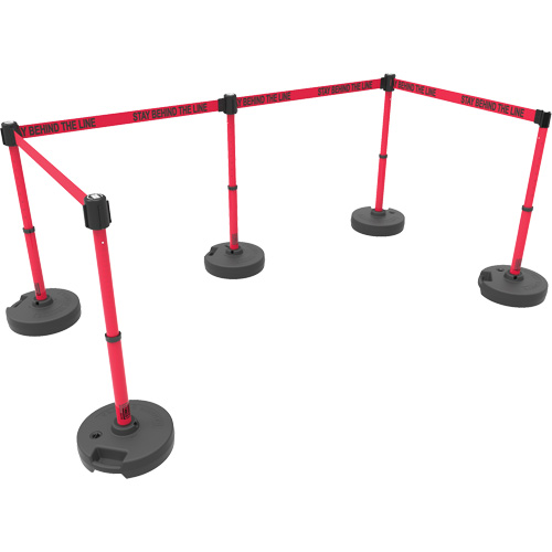 Ensemble de cinq montants pour barri&egrave;re PLUS, Plastique, 42" h, Ruban Rouge, Longueur du ruban 15' Advanced Consulting and Training Ltd.