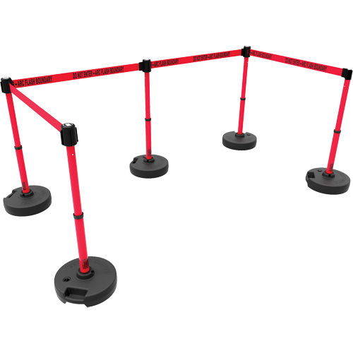 Ensemble de cinq montants pour barri&egrave;re PLUS, Plastique, 42" h, Ruban Rouge, Longueur du ruban 15' Advanced Consulting and Training Ltd.