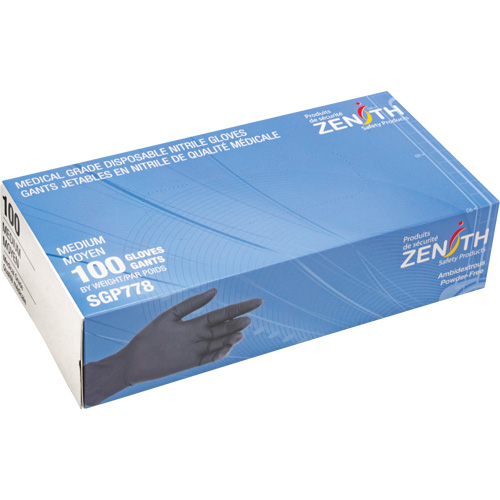 Gants jetables de calibre m&eacute;dical r&eacute;sistants &agrave; la perforation, Moyen, Nitrile, 5 mils, Sans poudre, Noir, Classe 2 Advanced Consulting and Training Ltd.