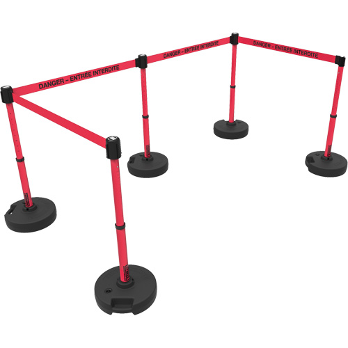 Ensemble de montants pour barri&egrave;re Plus, Plastique, 42" h, Ruban Rouge, Longueur du ruban 15' Advanced Consulting and Training Ltd.