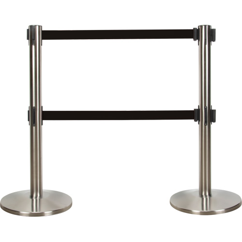 Barri&egrave;re pour le contr&ocirc;le des foules &agrave; courroie double, Acier, 35" h, Ruban Noir, Longueur du ruban 7' Advanced Consulting and Training Ltd.