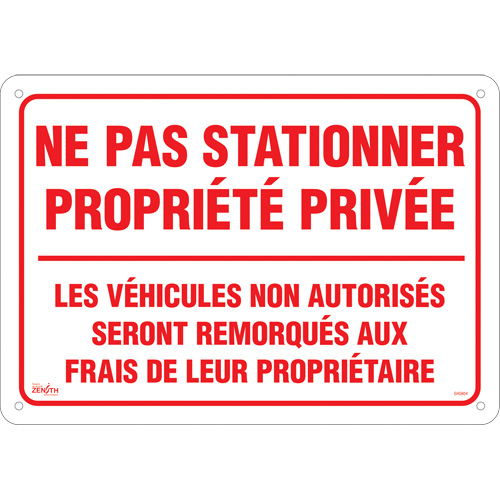 Enseigne  Ne pas stationner propri&eacute;t&eacute; priv&eacute;e , 14" x 20", Aluminium, Français Advanced Consulting and Training Ltd.