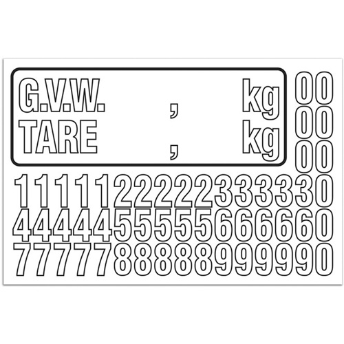 Trousse de num&eacute;rotation de la masse brute du v&eacute;hicule (MBV) pour camion, Num&eacute;ros/lettres/ponctuation assortis, Blanc Advanced Consulting and Training Ltd.