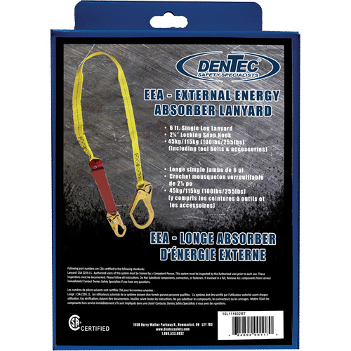 External Energy Absorber Lanyard with 2-1/4" Hook in Retail Box, 6', Snap Hook Center, Snap Hook Leg Ends, Polyester Advanced Consulting and Training Ltd.