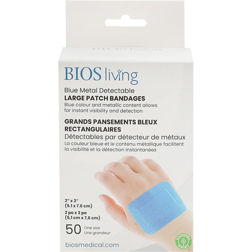Grands bandages renforc&eacute;s bleus, Rectangulaire/carr&eacute;e, 3", Tissu d&eacute;tectable, St&eacute;rile Advanced Consulting and Training Ltd.