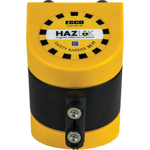 HAZLOK Safety Barrier System, Plastic, Magnetic Mount, 30', Black and Yellow Tape Advanced Consulting and Training Ltd.