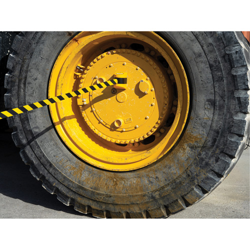 HAZLOK Safety Barrier System, Plastic, Magnetic Mount, 30', Black and Yellow Tape Advanced Consulting and Training Ltd.