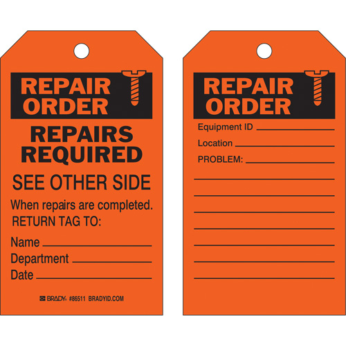 Safety Repair Tag, Polyester, 4" W x 7" H, English Advanced Consulting and Training Ltd.