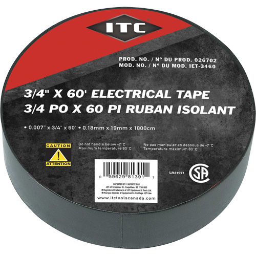 IET-3460 Electrical Tape, 19 mm (3/4") x 18.28 m (60'), Black Advanced Consulting and Training Ltd.