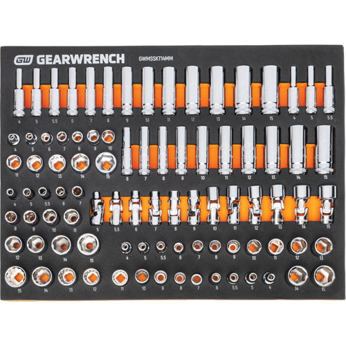 Jeu d'outils m&eacute;triques pour m&eacute;canicien MEGAMOD dans des plateaux en mousse modulaire avec armoire roulante &agrave; outils, 358 morcea Advanced Consulting and Training Ltd.