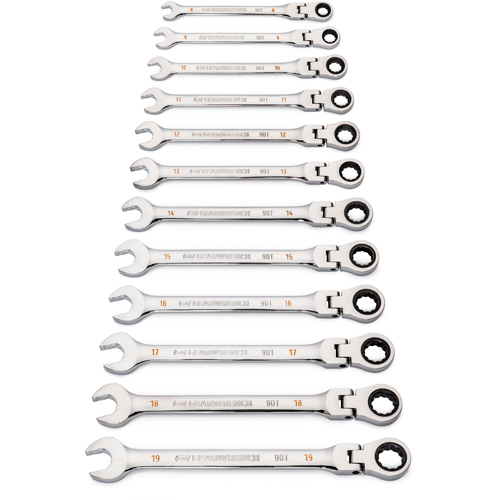 Jeu de cl&eacute;s &agrave; 12 pans et 90 dents, T&ecirc;te articul&eacute;e/Combinaison &agrave; cliquet, 12 morceaux, M&eacute;trique Advanced Consulting and Training Ltd.