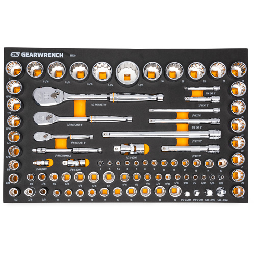 Jeu d'outils SAE/m&eacute;triques pour m&eacute;canicien &agrave; 90 dents 1/4", 3/8" & 1/2" avec plateau de rangement en mousse Advanced Consulting and Training Ltd.
