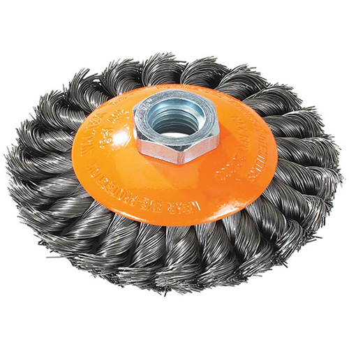 Knot-Twisted Saucer Cup Wire Wheel, 7" Dia., 0.02" Fill, 5/8"-11 Arbor, Steel Advanced Consulting and Training Ltd.