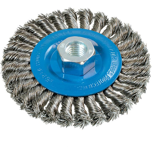 Wide Knotted Wire Wheel Brush, 4-1/2" Dia., 0.02" Fill, 5/8"-11 Arbor, Aluminum/Stainless Steel Advanced Consulting and Training Ltd.