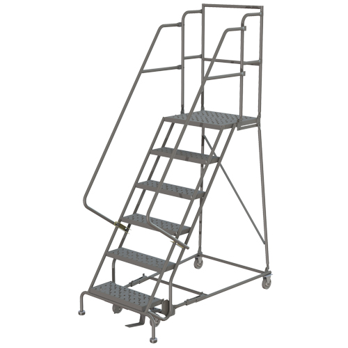 Escabeaux roulants &agrave; dessus profond, 10 marches, Largeur de la marche 24", Hauteur de la plateforme 100", Acier Advanced Consulting and Training Ltd.