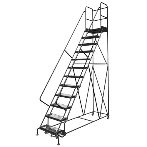 Escabeaux roulants &agrave; dessus profond, 10 marches, Largeur de la marche 24", Hauteur de la plateforme 100", Acier Advanced Consulting and Training Ltd.