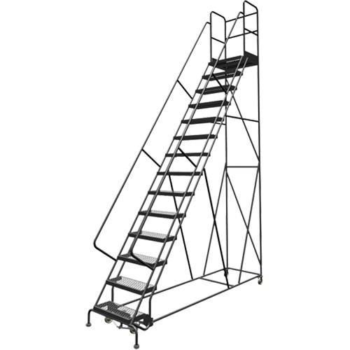 Deep Top Step Rolling Ladder, 14 Steps, 24" Step Width, 140" Platform Height, Steel Advanced Consulting and Training Ltd.