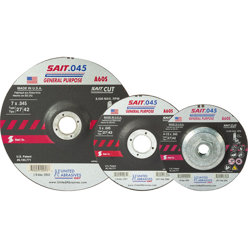 Sait Cutting Wheel, 5" x 0.045", 7/8" Arbor, Type 27, Aluminum Oxide, 12200 RPM Advanced Consulting and Training Ltd.