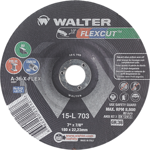 Flexcut Depressed Centre Grinding Wheels, 7", 36 Grit, Aluminum Oxide, 7/8", 8600 RPM, Type 29 Advanced Consulting and Training Ltd.