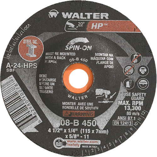 Meule HP vissable, 4-1/2" x 1/4", Arbre de 5/8"-11, Type 27S Advanced Consulting and Training Ltd.