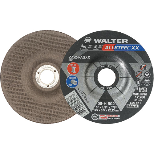 Depressed Centre Grinding Wheels - ALLSTEEL XX, 5" x 1/8", 7/8" Arbor, Type 27, Zirconia Alumina, 12200 RPM Advanced Consulting and Training Ltd.