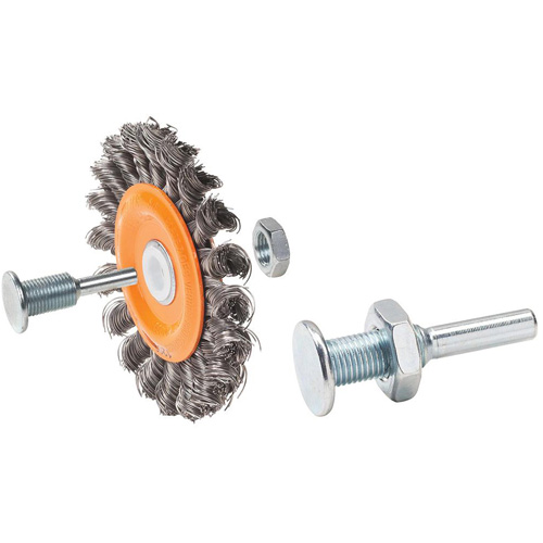 Brosse rotative mont&eacute;e &agrave; fils nou&eacute;s torsad&eacute;s r&eacute;versible, Dia. 4", Fils 0,0118", Arbre 5/8", Acier Advanced Consulting and Training Ltd.