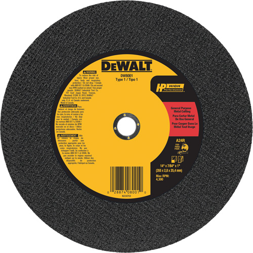 General Purpose Metal Cutting Chop Saw Wheel, 14" x 7/64", 1" Arbor, Type 1, Aluminum Oxide, 4300 RPM Advanced Consulting and Training Ltd.