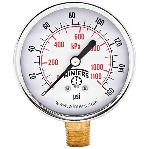 Manom&egrave;tre &eacute;conomique,  2-1/2", 0 - 160 psi, Fixation inf&eacute;rieure, Analogique Advanced Consulting and Training Ltd.