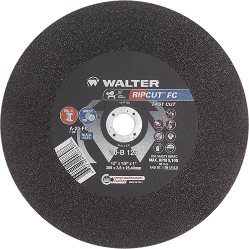 Ripcut Stainless Steel & Steel Cut-Off Wheel for Stationary Saws, 12" x 1/8", 1" Arbor, Type 1, Aluminum Oxide, 5100 RPM Advanced Consulting and Training Ltd.