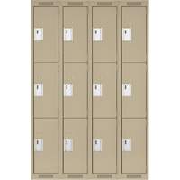 Clean Line Lockers, 3 -tier, Bank of 4, 48" x 18" x 72", Steel, Beige, Rivet (Assembled) Advanced Consulting and Training Ltd.