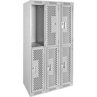 Clean Line Lockers, 2 -tier, Bank of 3, 36" x 15" x 72", Steel, Grey, Rivet (Assembled), Perforated Advanced Consulting and Training Ltd.