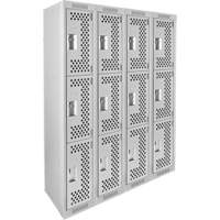Clean Line Lockers, 3 -tier, Bank of 4, 48" x 12" x 72", Steel, Grey, Rivet (Assembled), Perforated Advanced Consulting and Training Ltd.