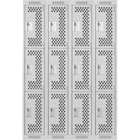 Clean Line Lockers, 3 -tier, Bank of 4, 48" x 12" x 72", Steel, Grey, Rivet (Assembled), Perforated Advanced Consulting and Training Ltd.