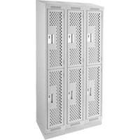 Clean Line Lockers, 2 -tier, Bank of 3, 36" x 15" x 82", Steel, Grey, Rivet (Assembled), Perforated Advanced Consulting and Training Ltd.