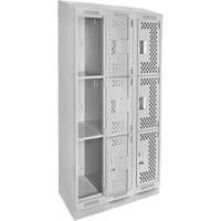 Clean Line Lockers, 3 -tier, Bank of 3, 36" x 12" x 82", Steel, Grey, Rivet (Assembled), Perforated Advanced Consulting and Training Ltd.