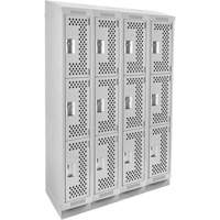 Clean Line Lockers, 3 -tier, Bank of 4, 48" x 12" x 82", Steel, Grey, Rivet (Assembled), Perforated Advanced Consulting and Training Ltd.